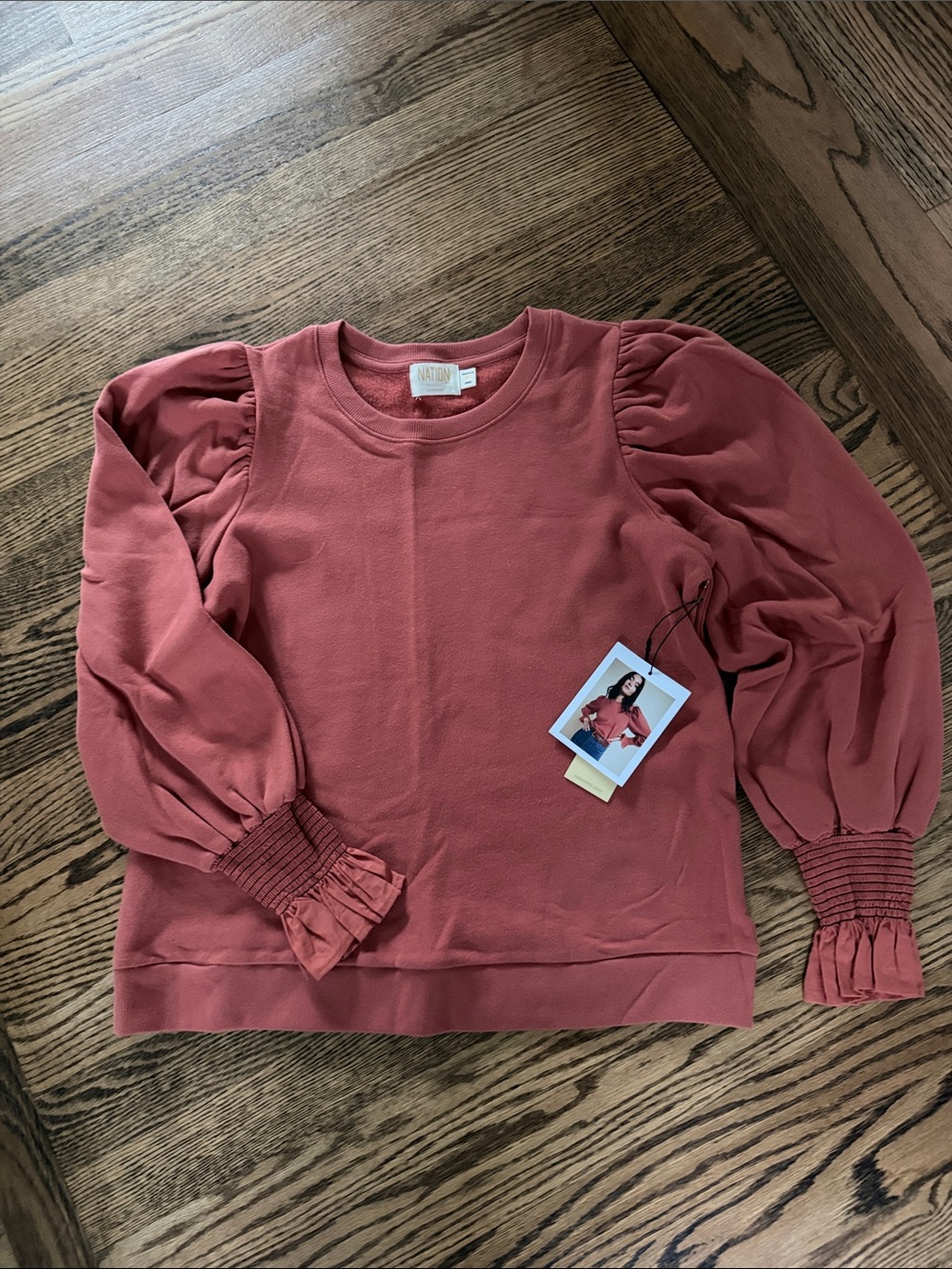 Nation LTD Puff-Sleeve Sweatshirt in Dusty Rose